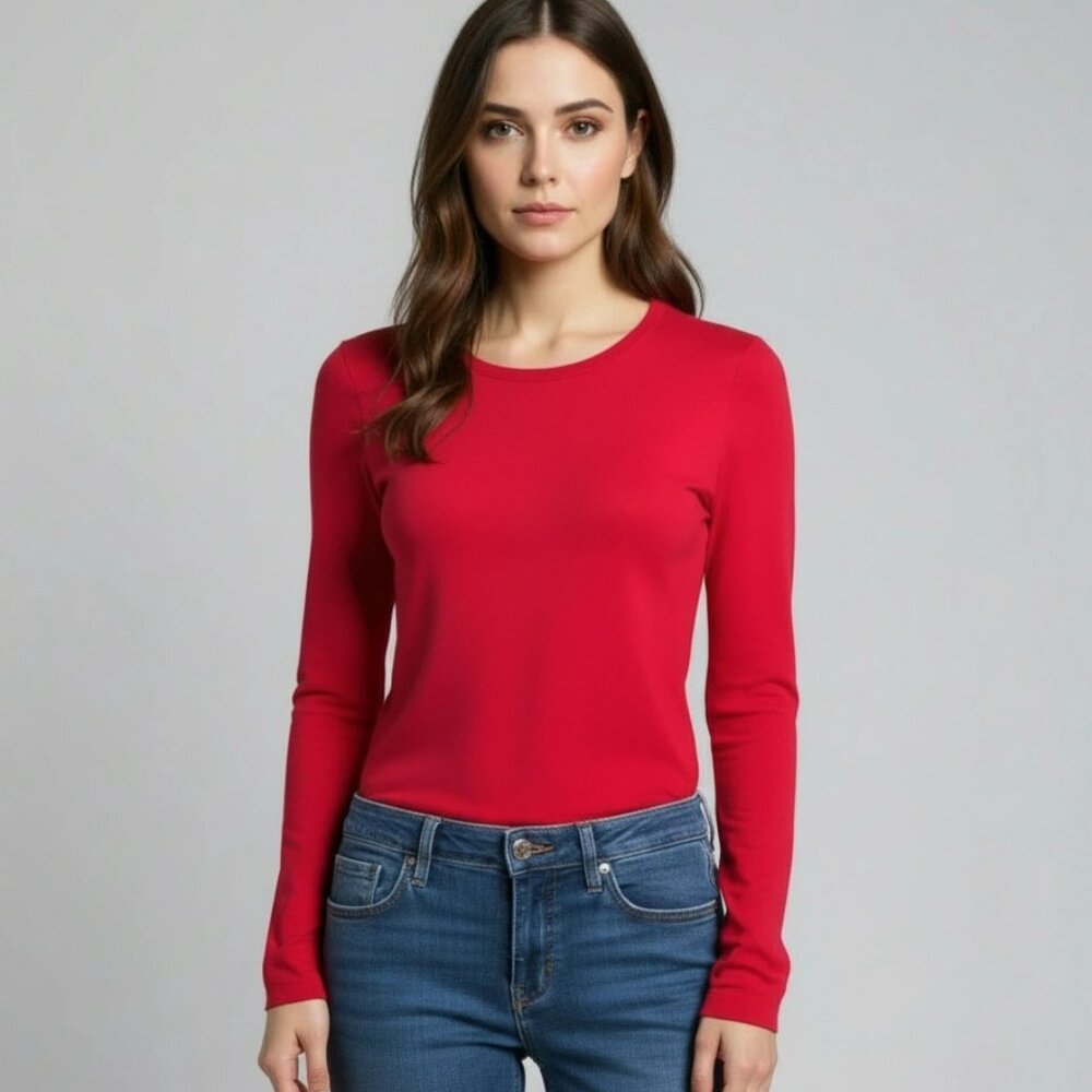 LAND'S END Women's Red Cashmere Sweater Crew Neck Long Sleeve Size Large Petitie